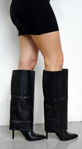 Petrina Overlay Knee Boots - Black